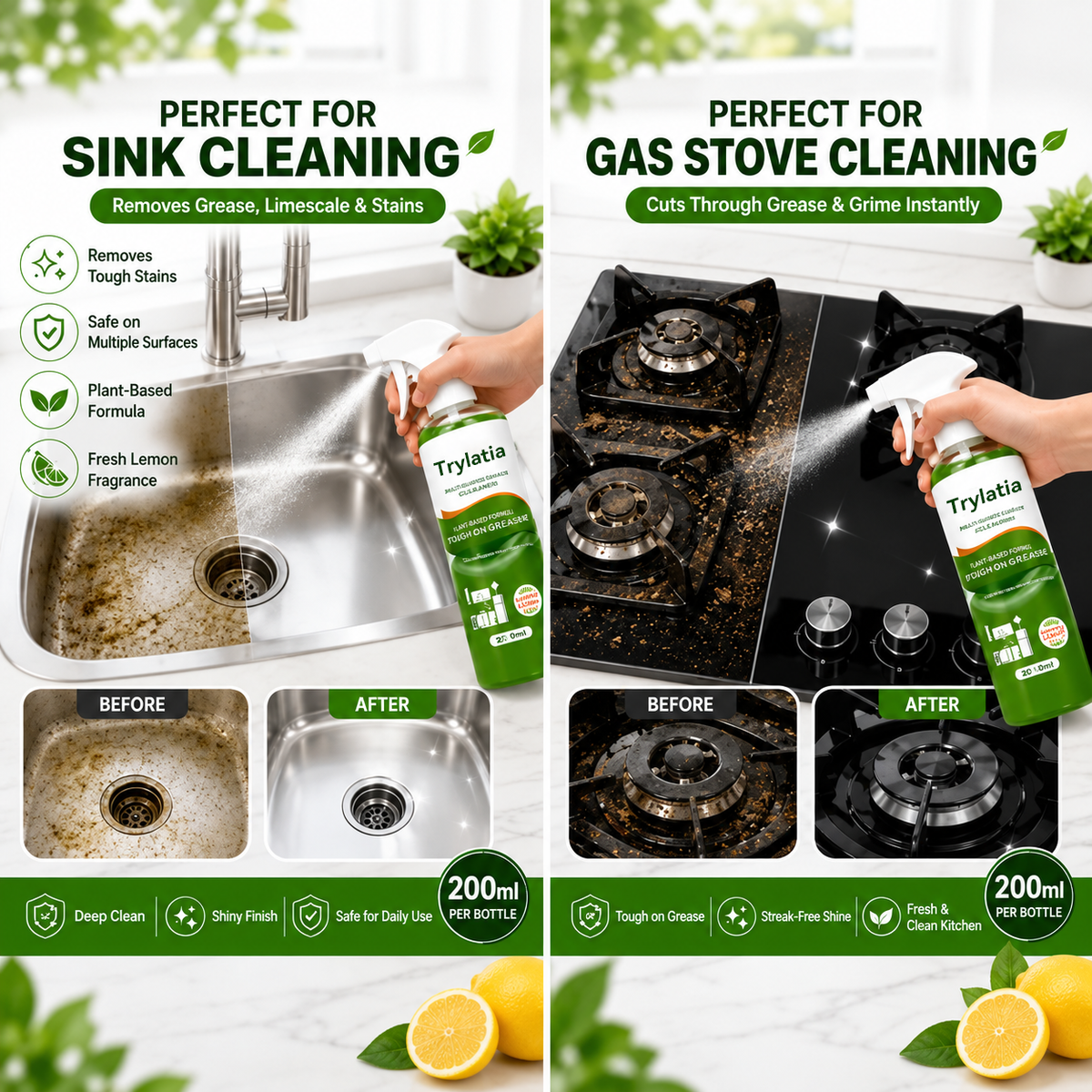 🔥 Heavy-Duty Kitchen Stain Remover Spray – Cut Through Grease, Oil & Tough Grime Fast | 3-Pack