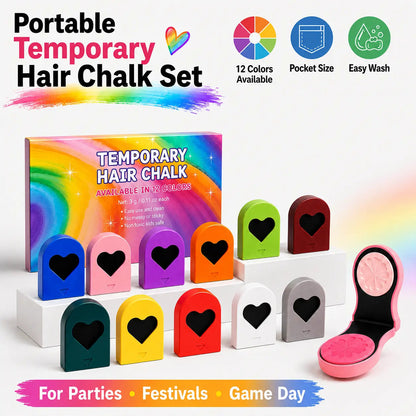 🌈 12-Color Washable Hair Chalk Styling Applicator Set | Vibrant Buildable Shades in Easy Clamp-On Applicators for Highlights, Streaks & Costume Looks ✨