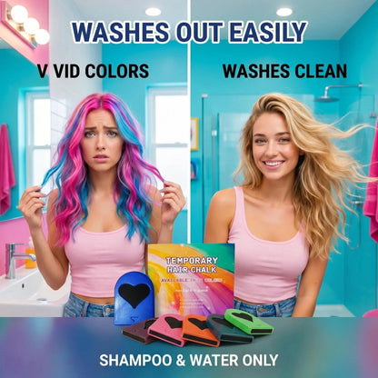 🌈 12-Color Washable Hair Chalk Styling Applicator Set | Vibrant Buildable Shades in Easy Clamp-On Applicators for Highlights, Streaks & Costume Looks ✨