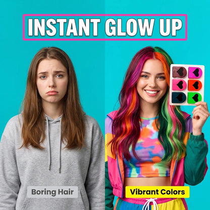 🌈 12-Color Washable Hair Chalk Styling Applicator Set | Vibrant Buildable Shades in Easy Clamp-On Applicators for Highlights, Streaks & Costume Looks ✨