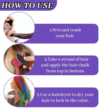 🌈 12-Color Washable Hair Chalk Styling Applicator Set | Vibrant Buildable Shades in Easy Clamp-On Applicators for Highlights, Streaks & Costume Looks ✨